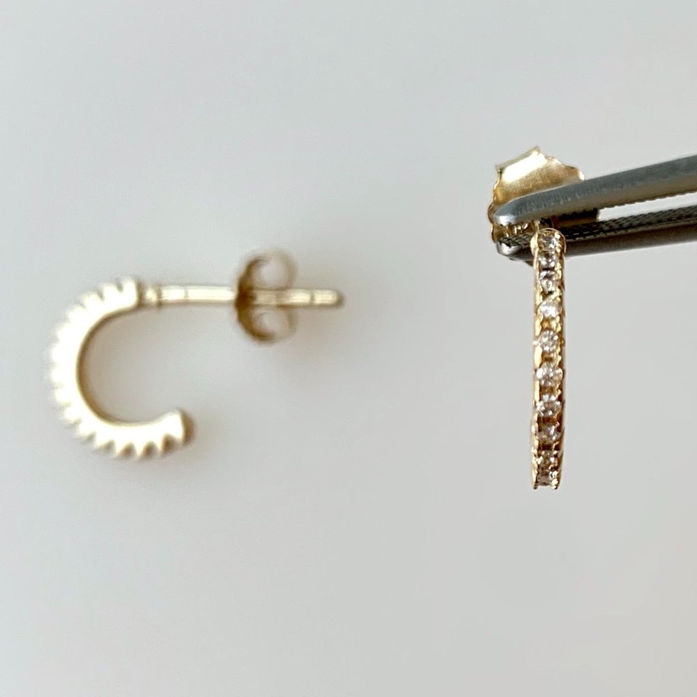 π«π·10mm 18K Gold CZ Pave Hoops Made in France - Picture 3 of 7